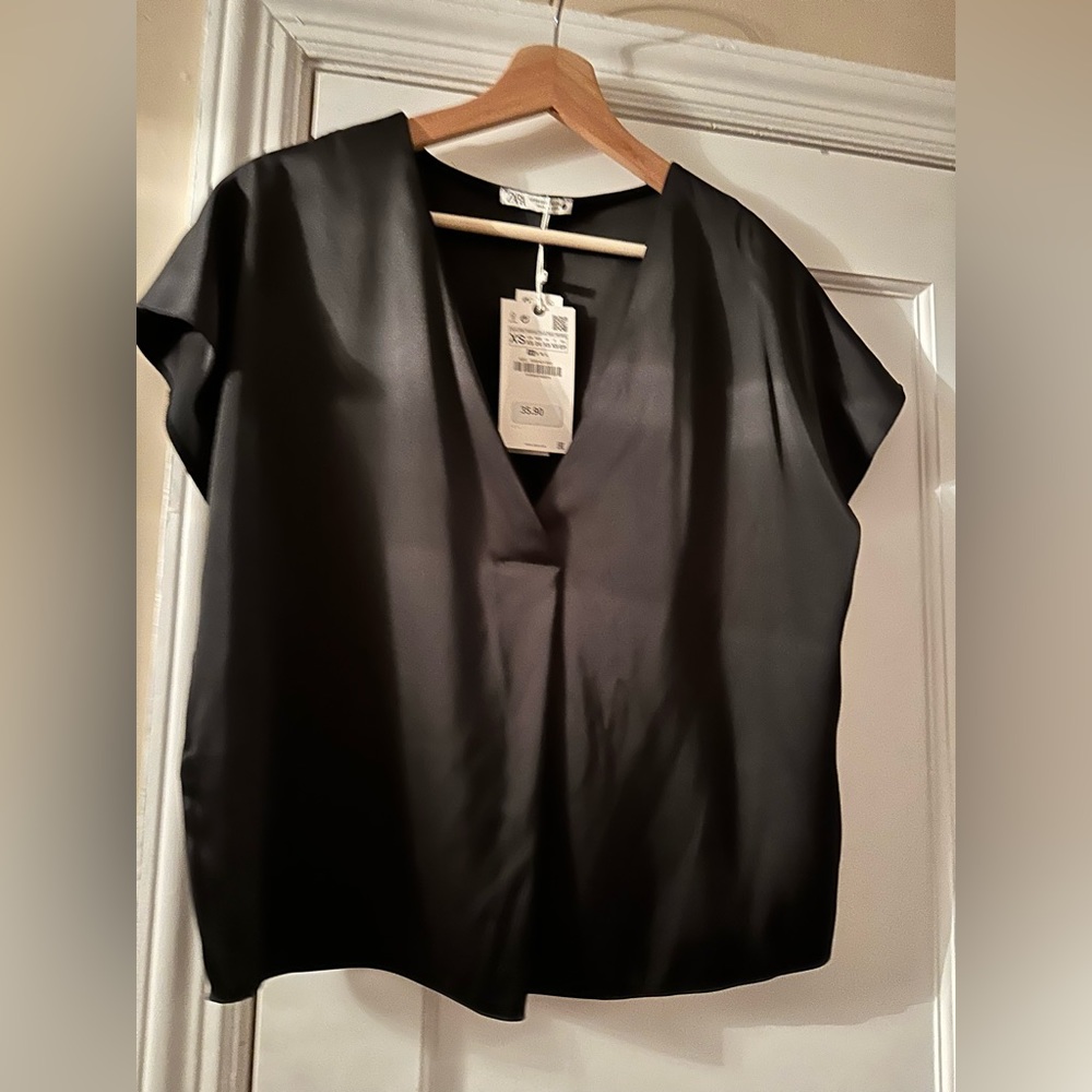 Zara black silky shirt. XS.